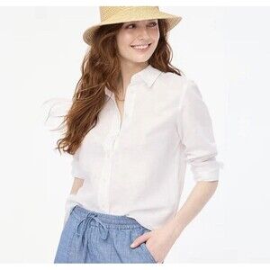 J Crew Women’s  Linen Blend Button Up Shirt White BY035 *STAINED